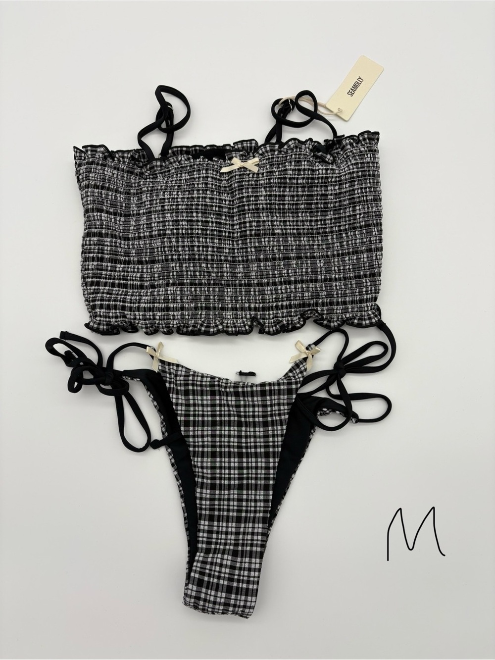 Black & White Plaid Two-Piece Bikini Set NWT